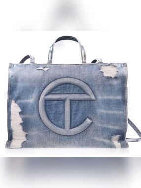 TELFAR Large Distressed Denim Tote